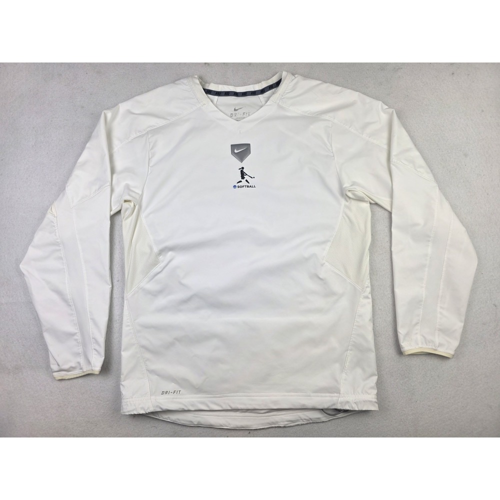 Nike White Long Sleeve Dri-Fit V-Neck Athletic Wear Pullover Shirt Size S NCAA